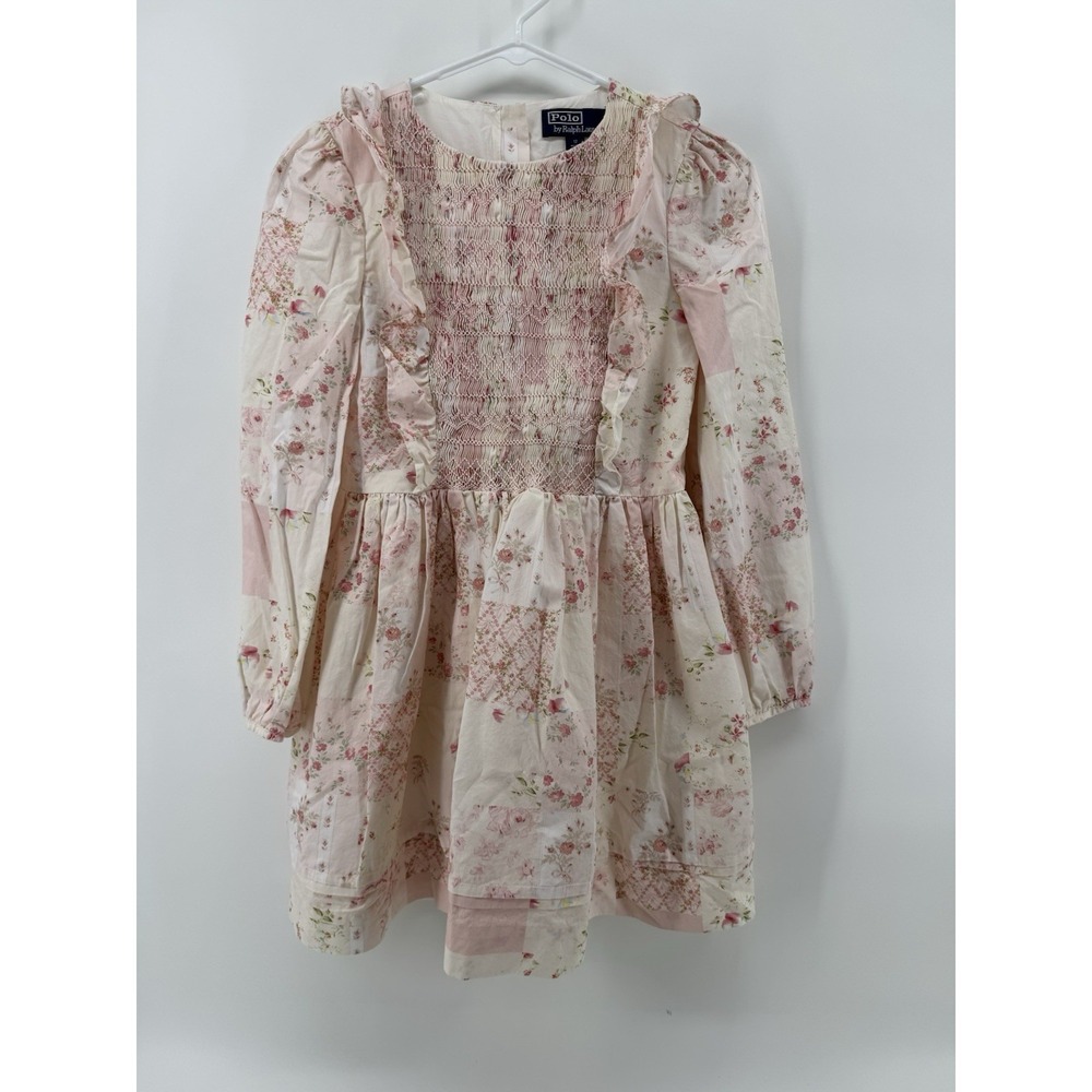 Polo Ralph Lauren Girls Size 12 Floral Ruffle Dress Hand Smocked